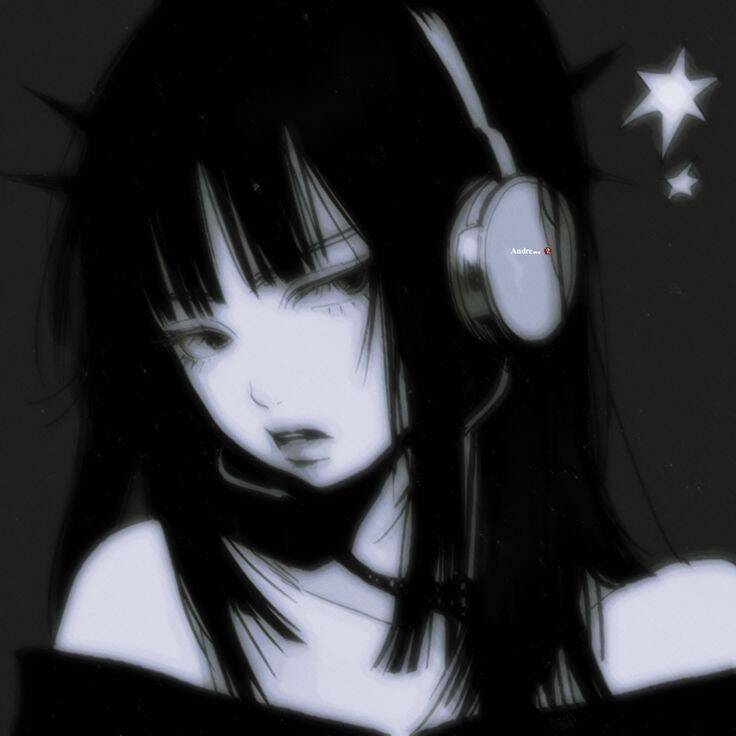 Emo pfp Profile Picture with Headphones and Sad Look