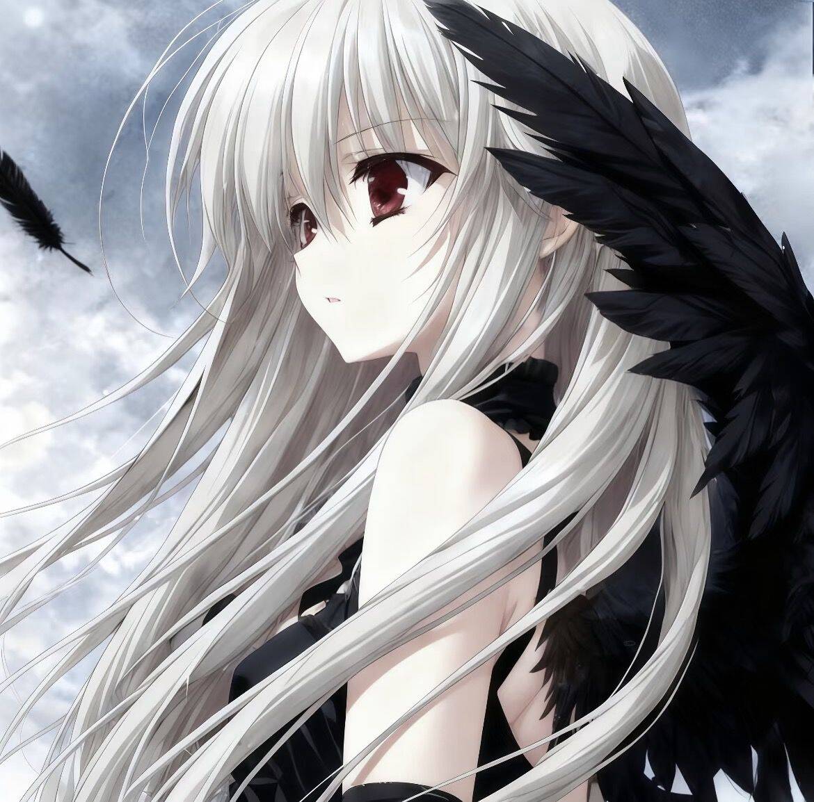 Emo pfp Profile Picture of Girl with Long Hair and Black Wings