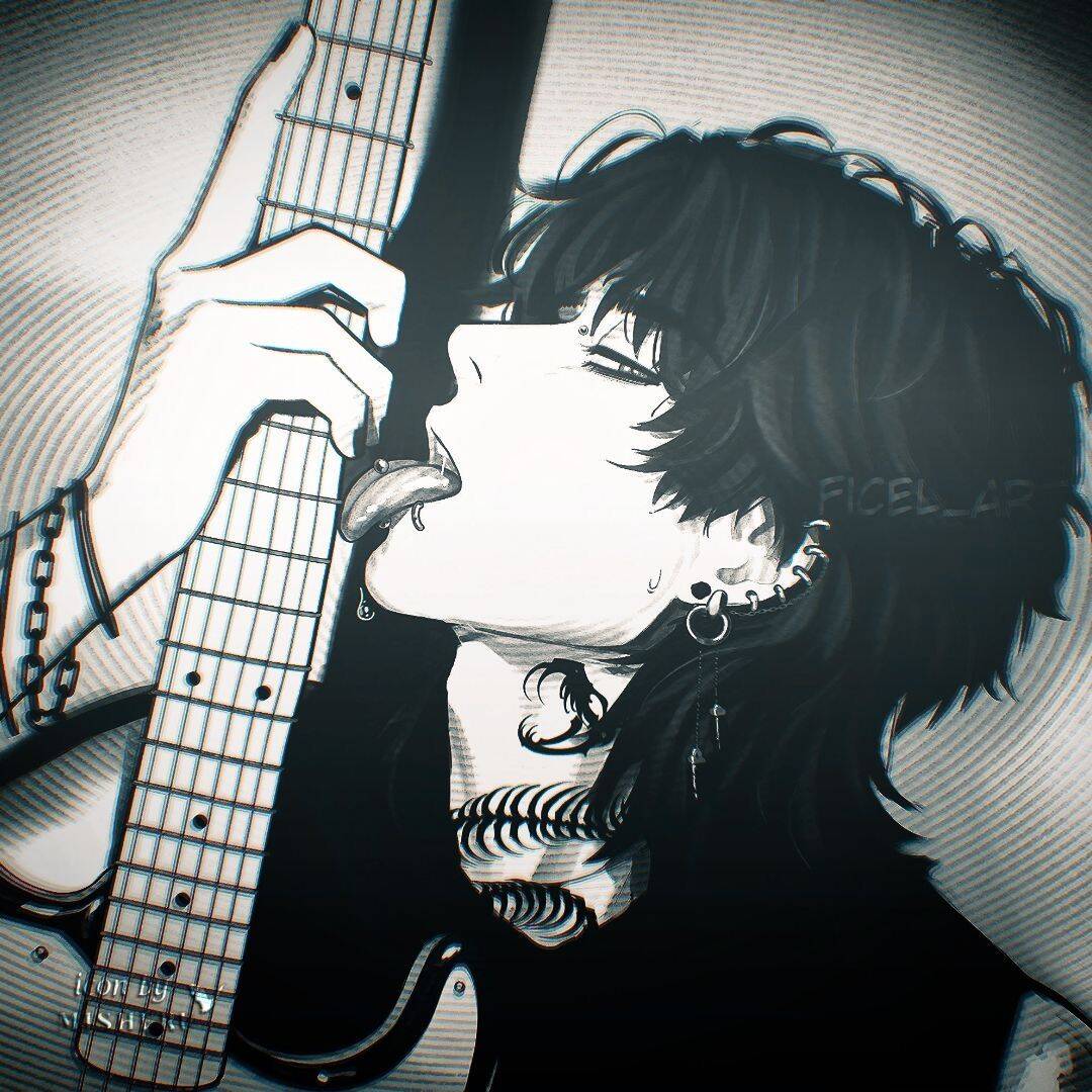 Emo pfp Profile Picture with Guitar and Tongue Out
