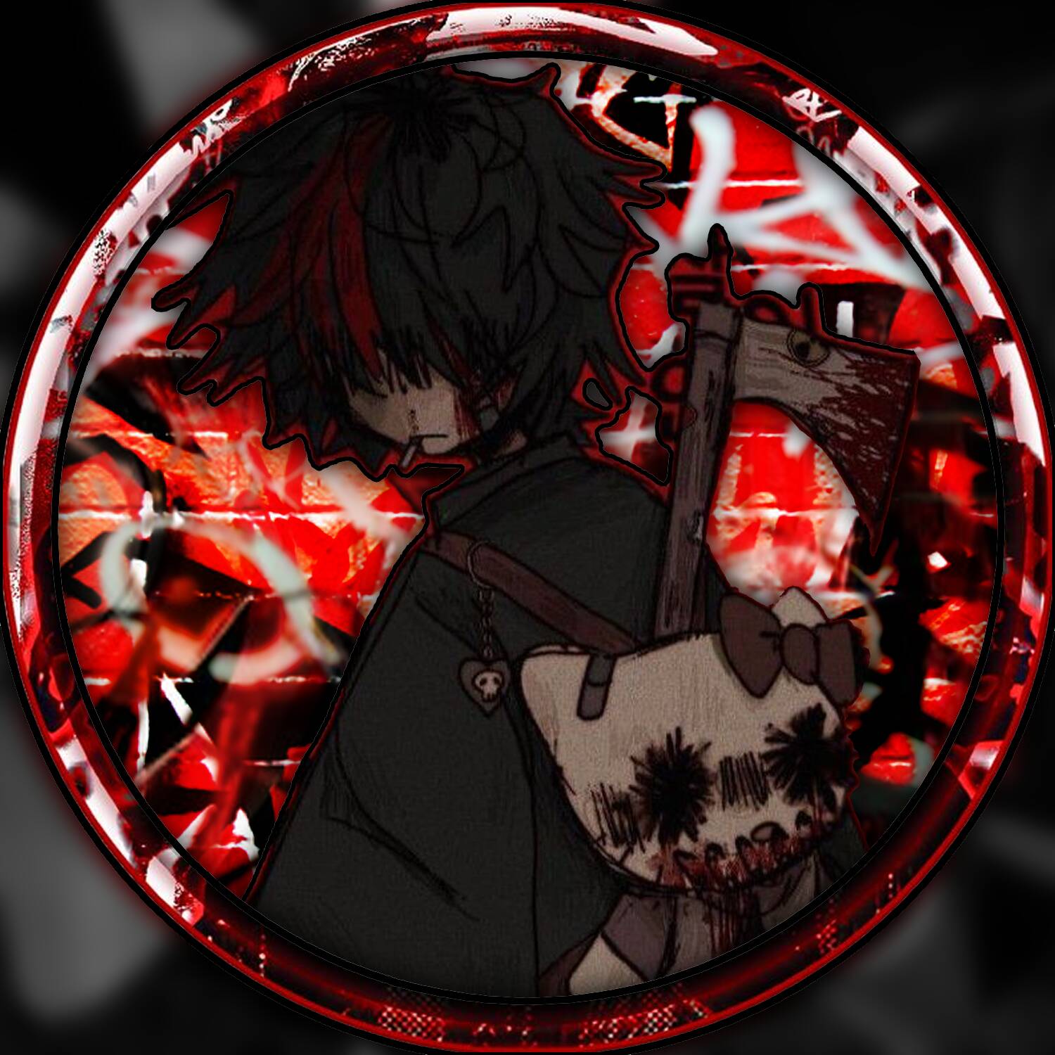 Emo pfp Profile Picture with Red Background and Dark Character
