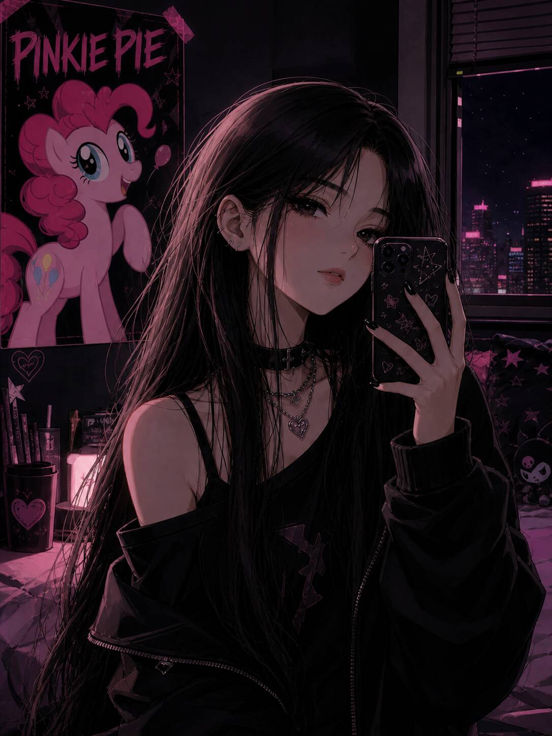 Emo pfp Profile Picture of Girl with Long Hair and Urban Style