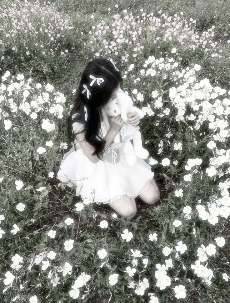 Girl with Teddy Bear in Flower Field pfp Profile Picture for TikTok