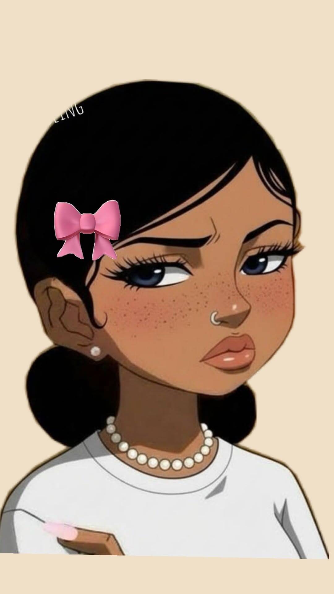Girl Drawing Style pfp Profile Picture with Pink Bow for TikTok