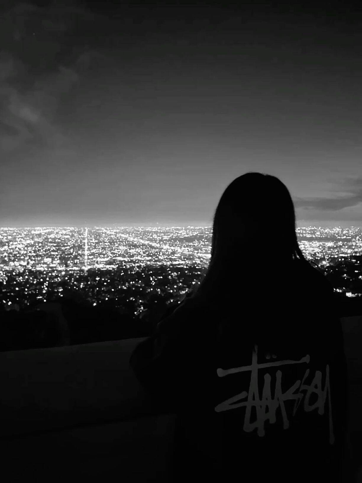Black Profile Picture of Silhouette with Night View