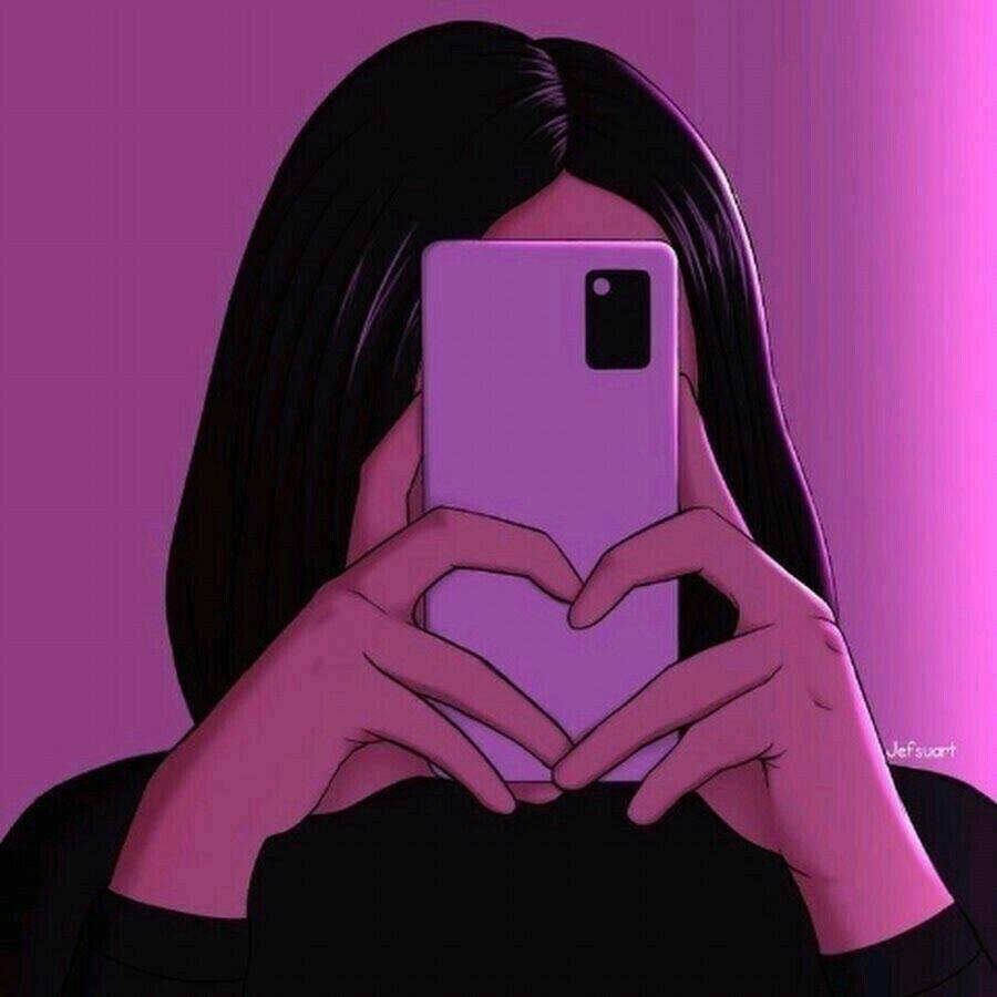 Girl​ pfp Profile Picture with Smartphone on Purple Background