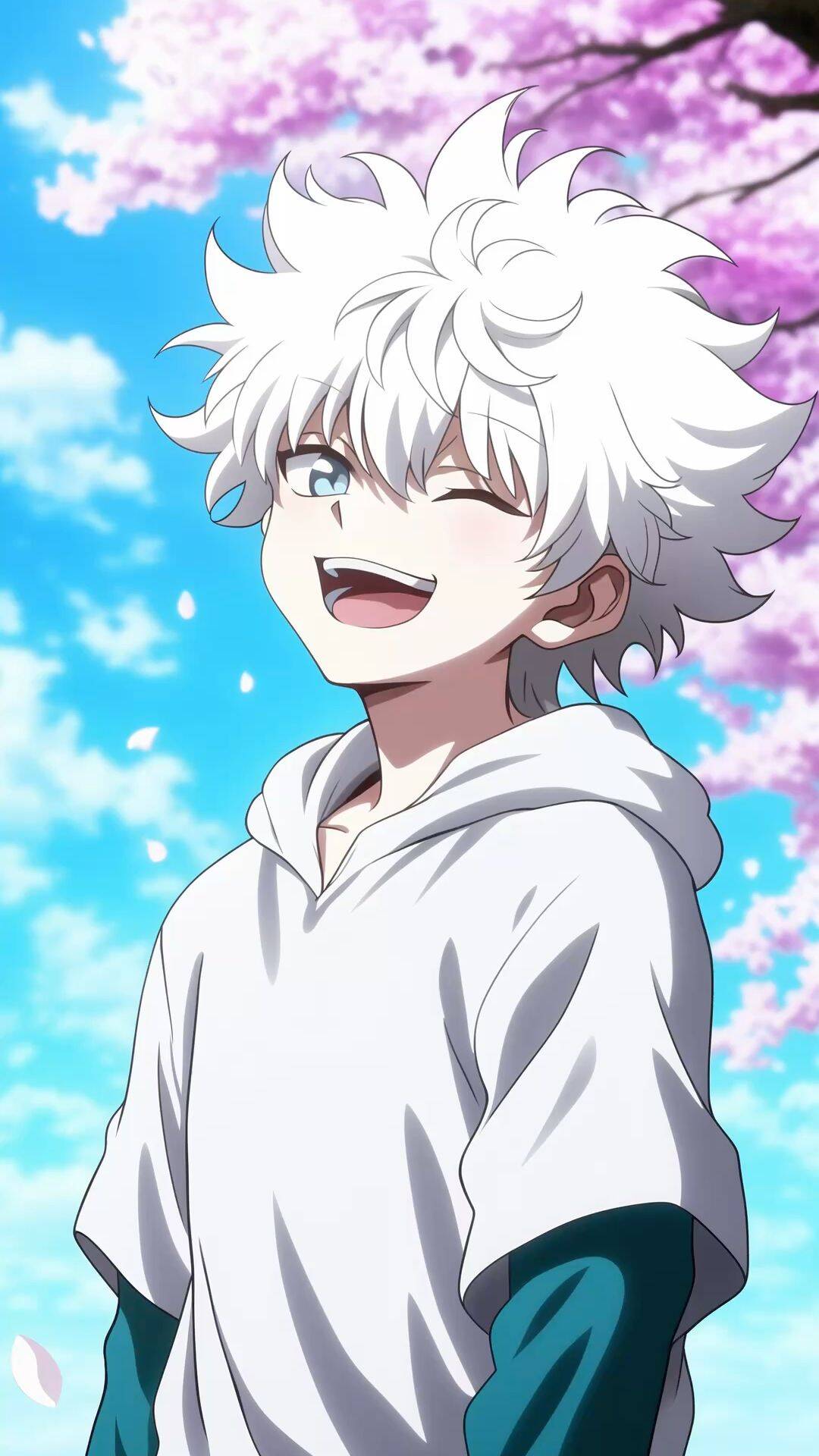 Purple pfp Profile Picture of Smiling Killua with White Hair