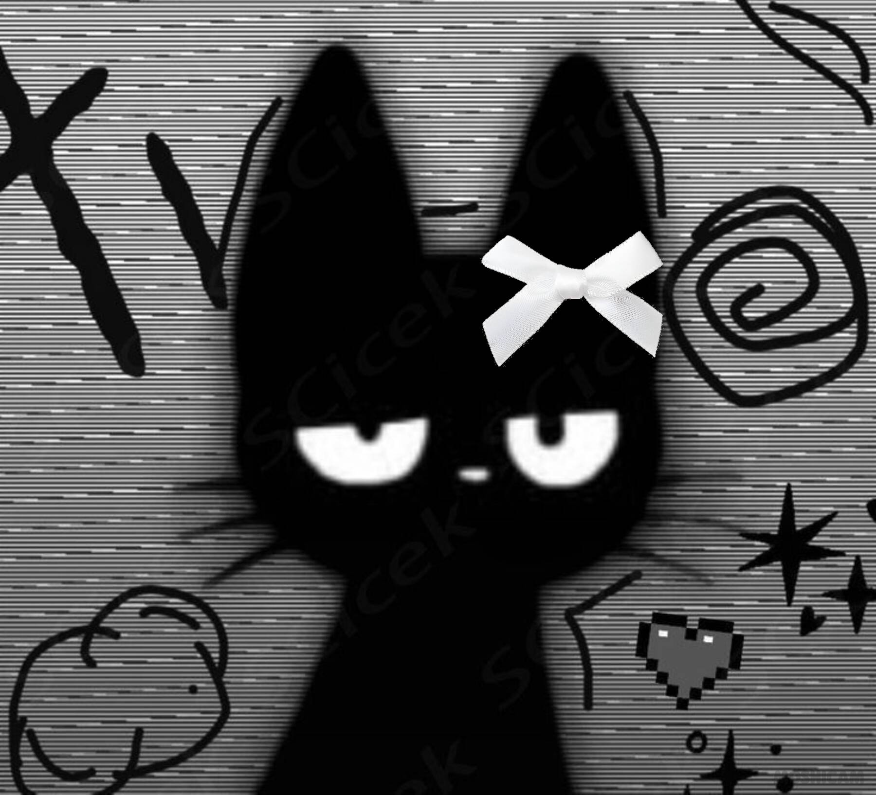 Black Profile of Stylized Cat with Bow pfp Profile Picture