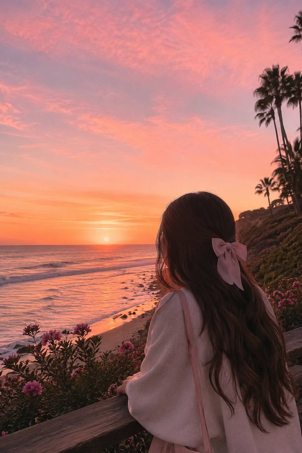 Aesthetic pfp Profile Picture of Sunset at Beach with Long Hair