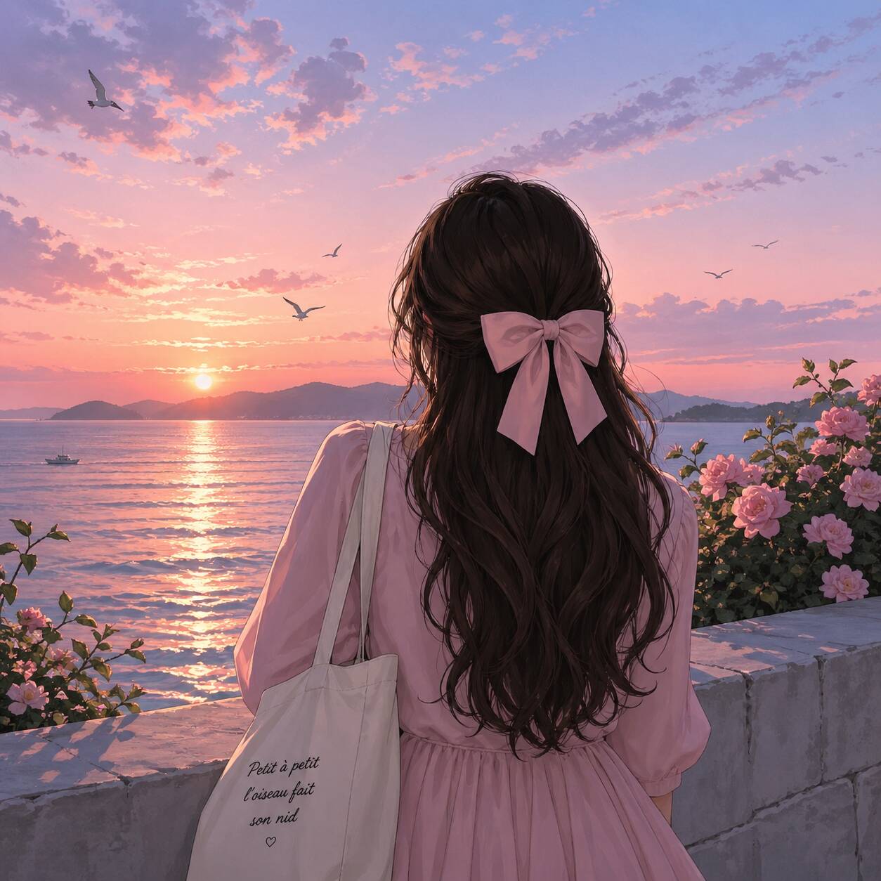 Aesthetic pfp Profile Picture of Sunset with Flowers
