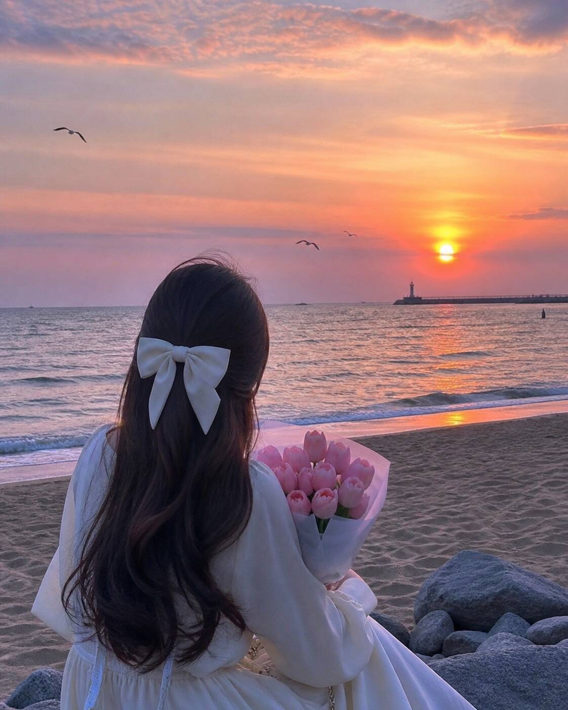 Aesthetic pfp Profile Picture with Sunset and Flowers
