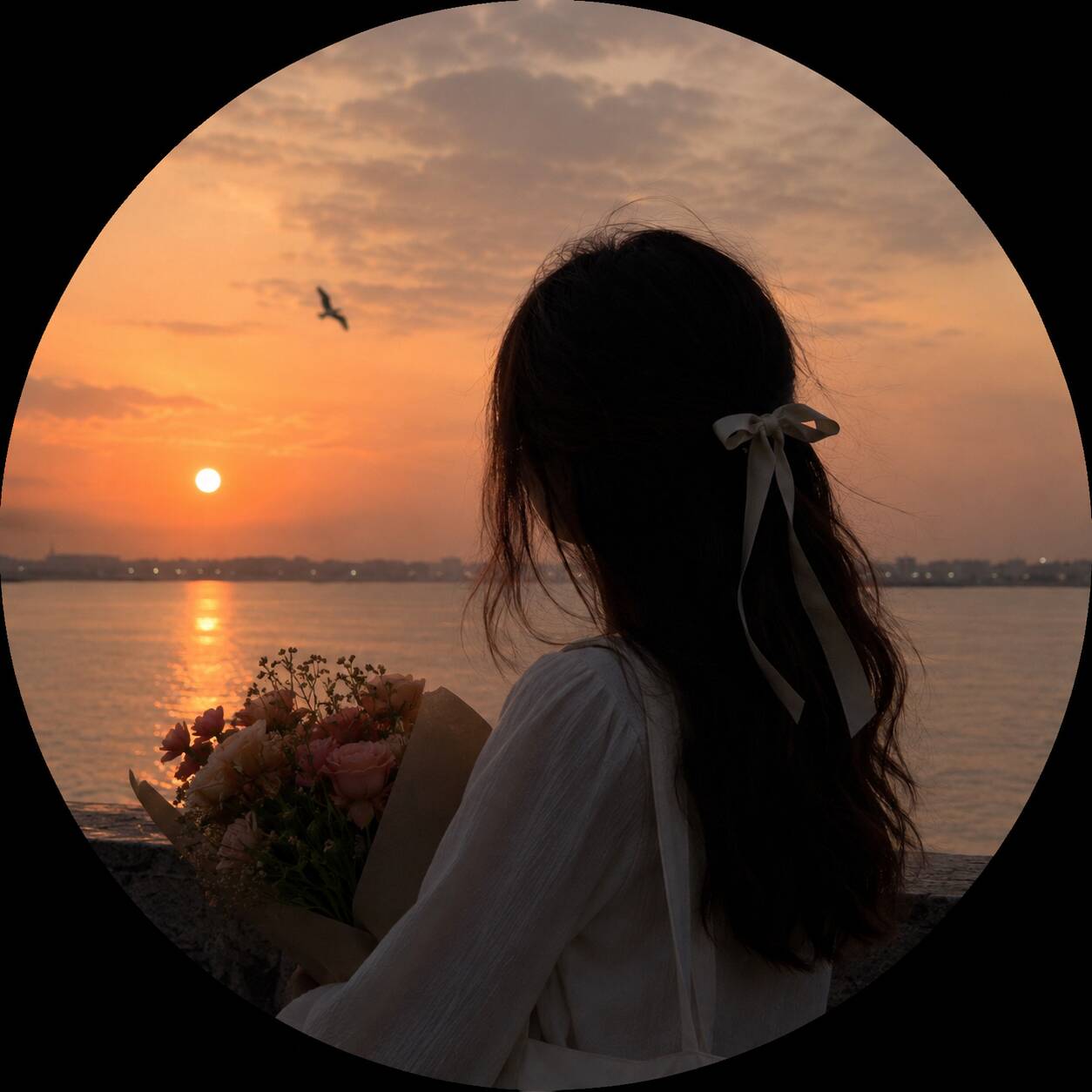 Aesthetic pfp Profile Picture of Sunset with Flowers