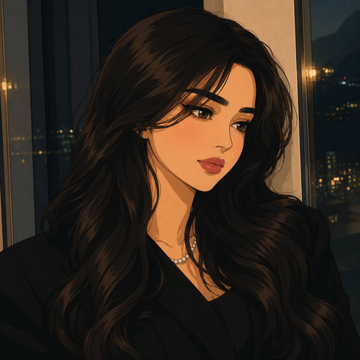 Black Profile of Woman with Long Hair and Thoughtful Look pfp Profile Picture