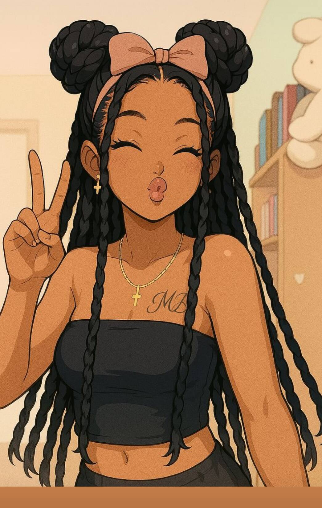Girl​ pfp Profile Picture with Braids and Bow