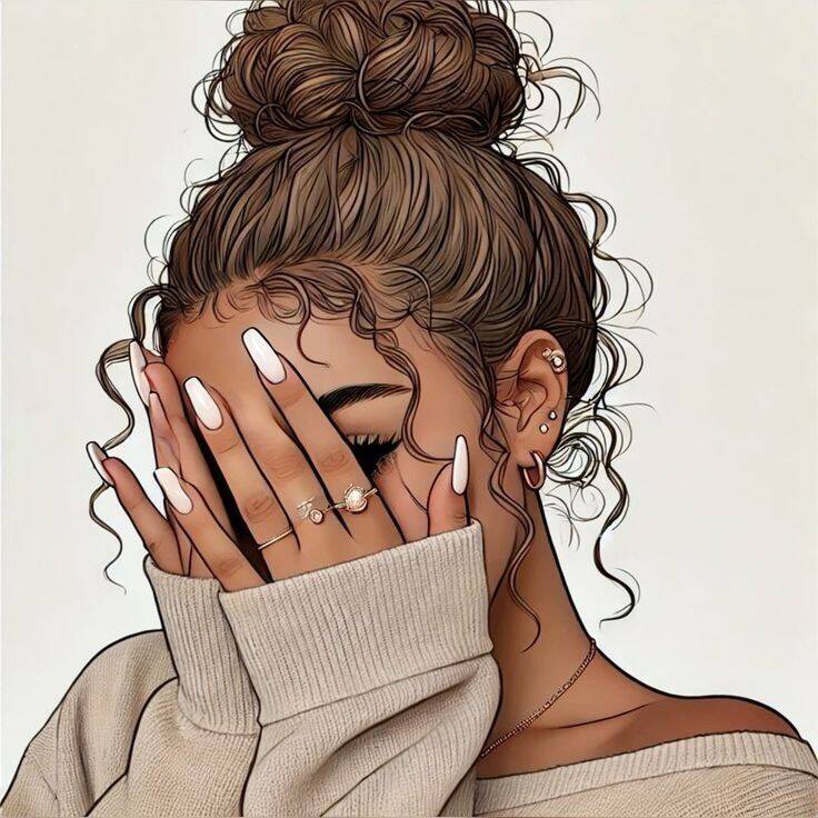 Hand on Face and Curly Hair pfp Profile Picture