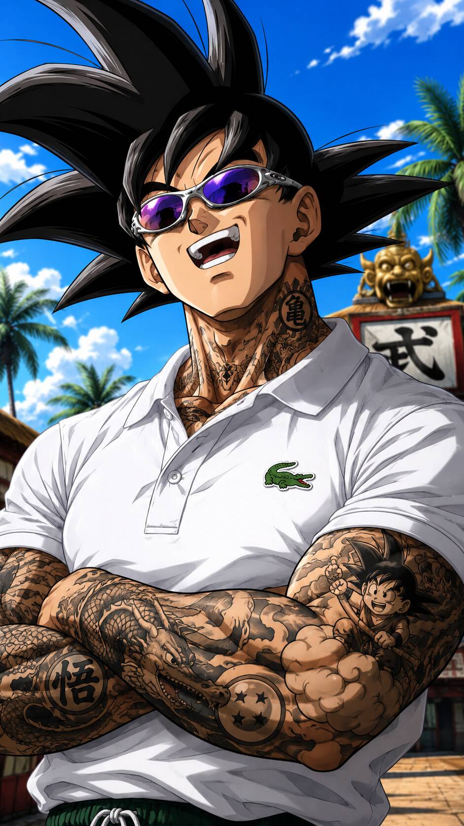 Cool Goku pfp Profile Picture with Sunglasses and Tattoos
