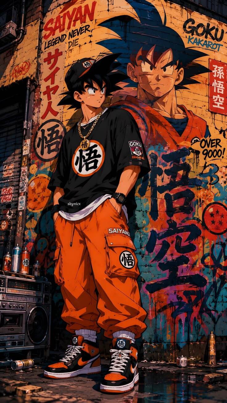 Stylish Goku pfp Profile Picture with Street Art Background