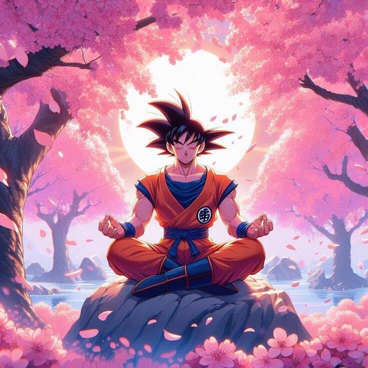 Aesthetic Goku pfp Profile Picture Meditating in Cherry Blossom