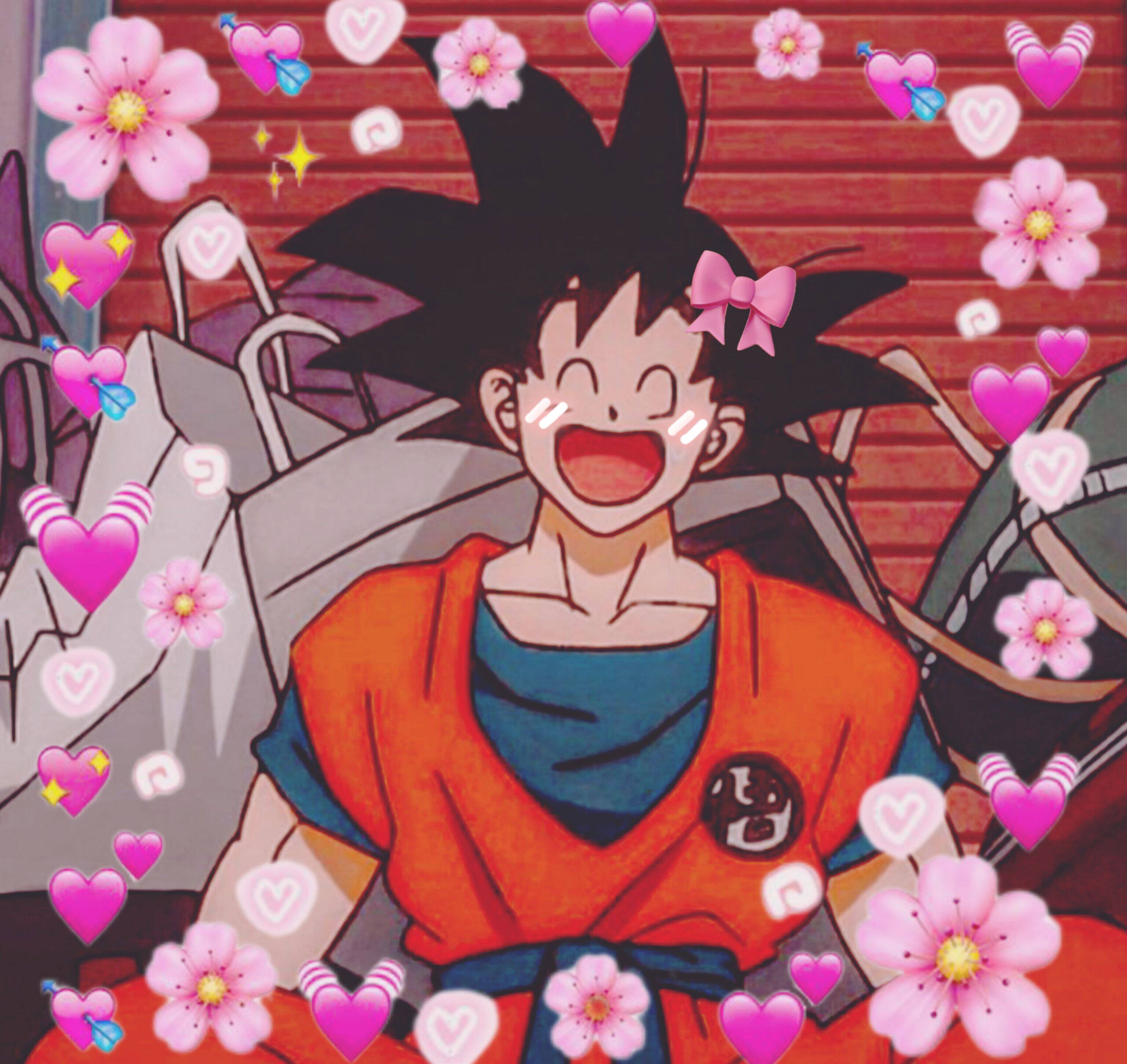 Cute Goku pfp Profile Picture with Flowers and Hearts