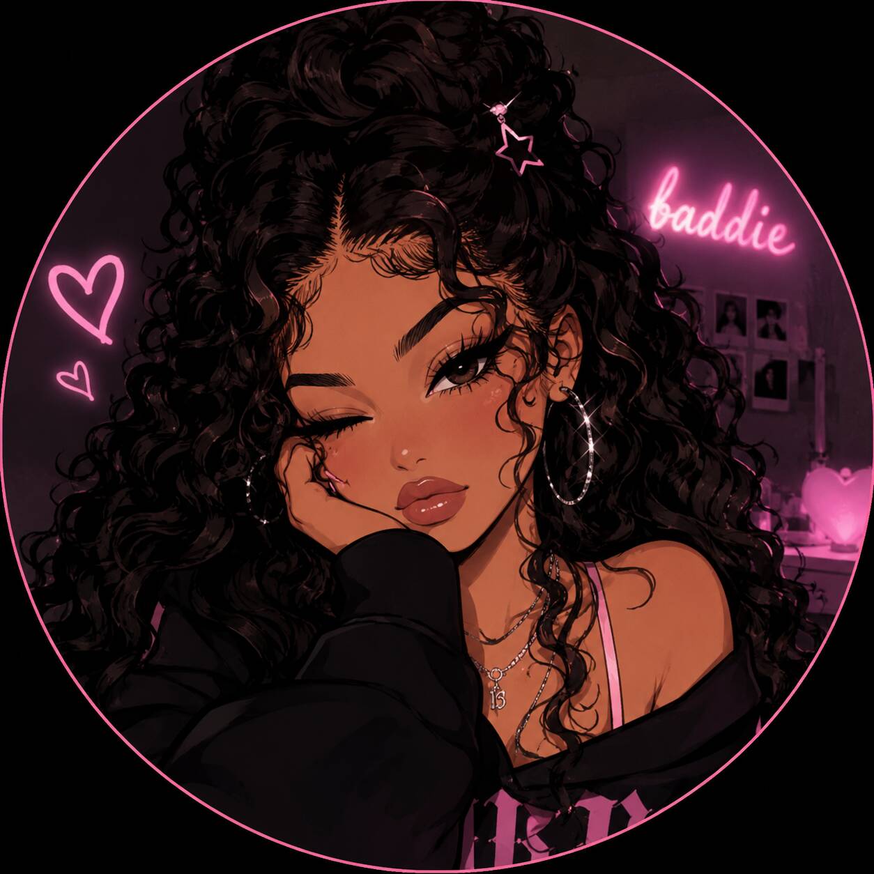 Cool pfp Profile Picture Baddie Aesthetic with Curly Hair