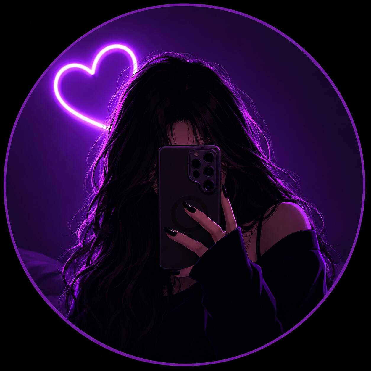 Cool pfp Profile Picture with Neon Heart and Dark Aesthetic