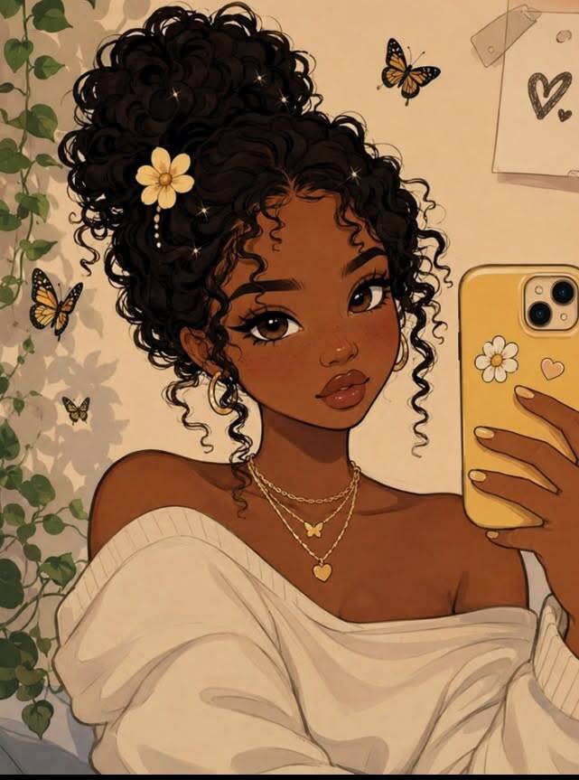 Cool pfp Profile Picture of Girl with Curly Hair and Butterflies