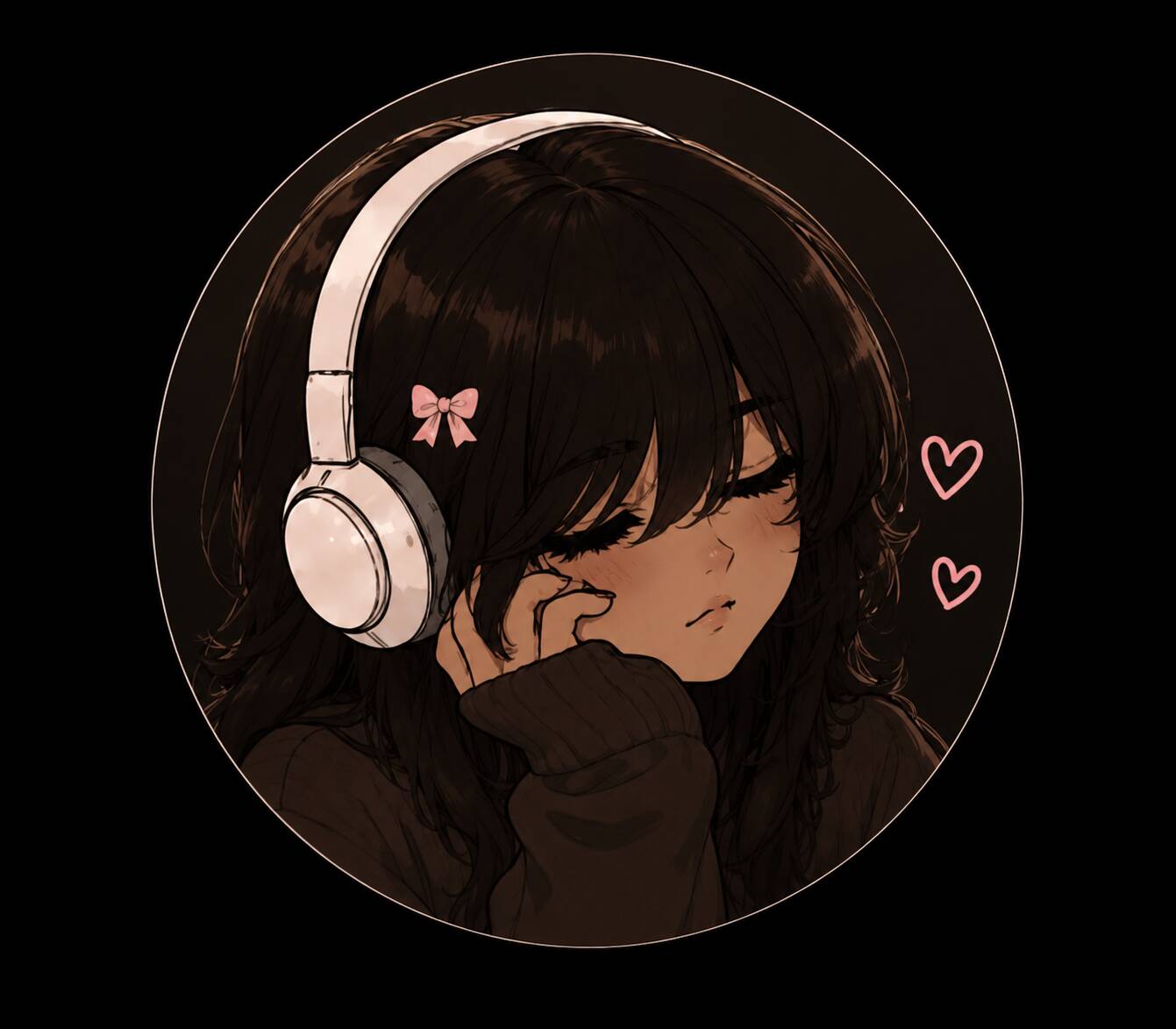 Cool pfp Profile Picture of Girl with Headphones and Heart Aesthetic