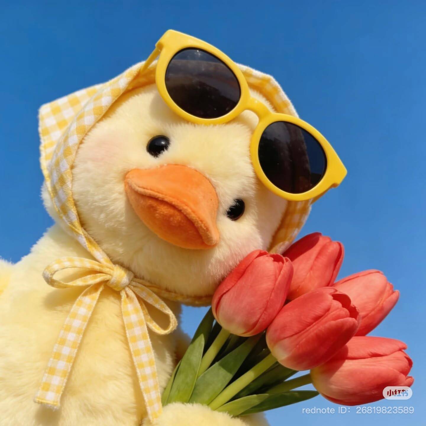 Cute Duck pfp Profile Picture with Sunglasses and Tulips