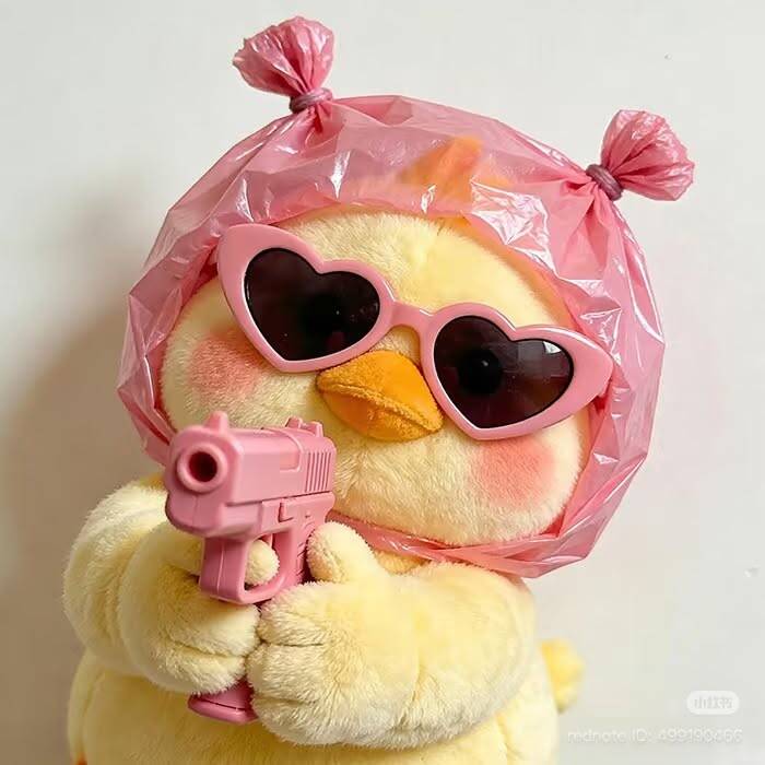 Cute Duck pfp Profile Picture with Pink Sunglasses and Toy Gun