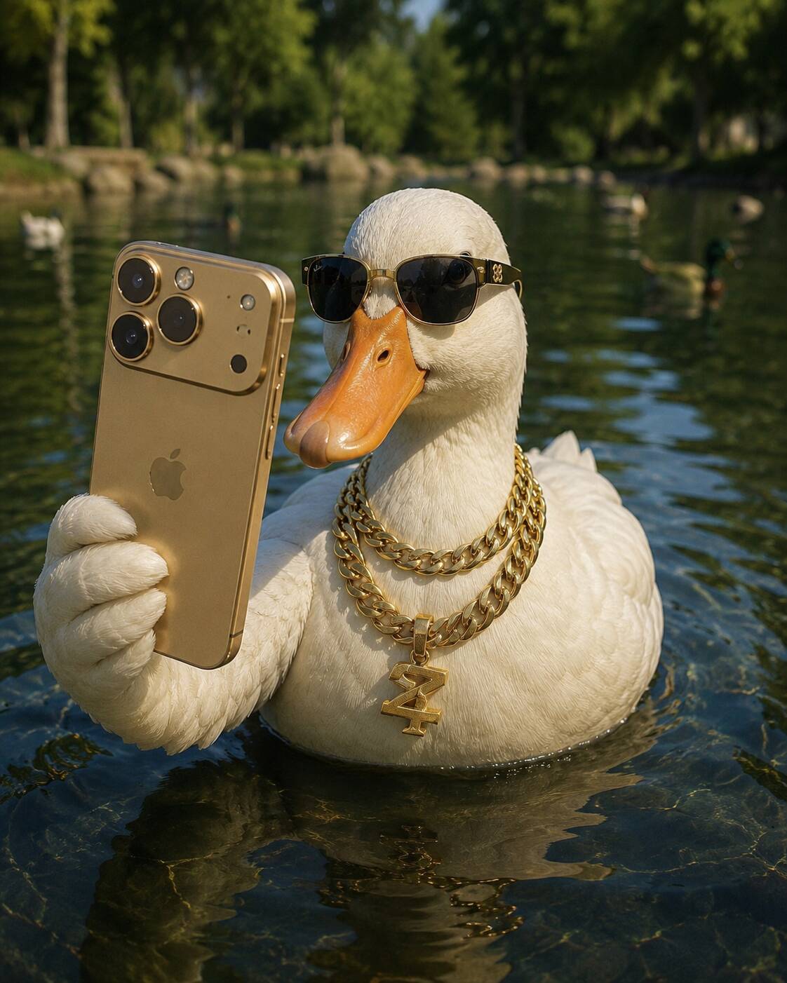 Cool Duck pfp Profile Picture with Sunglasses and Smartphone
