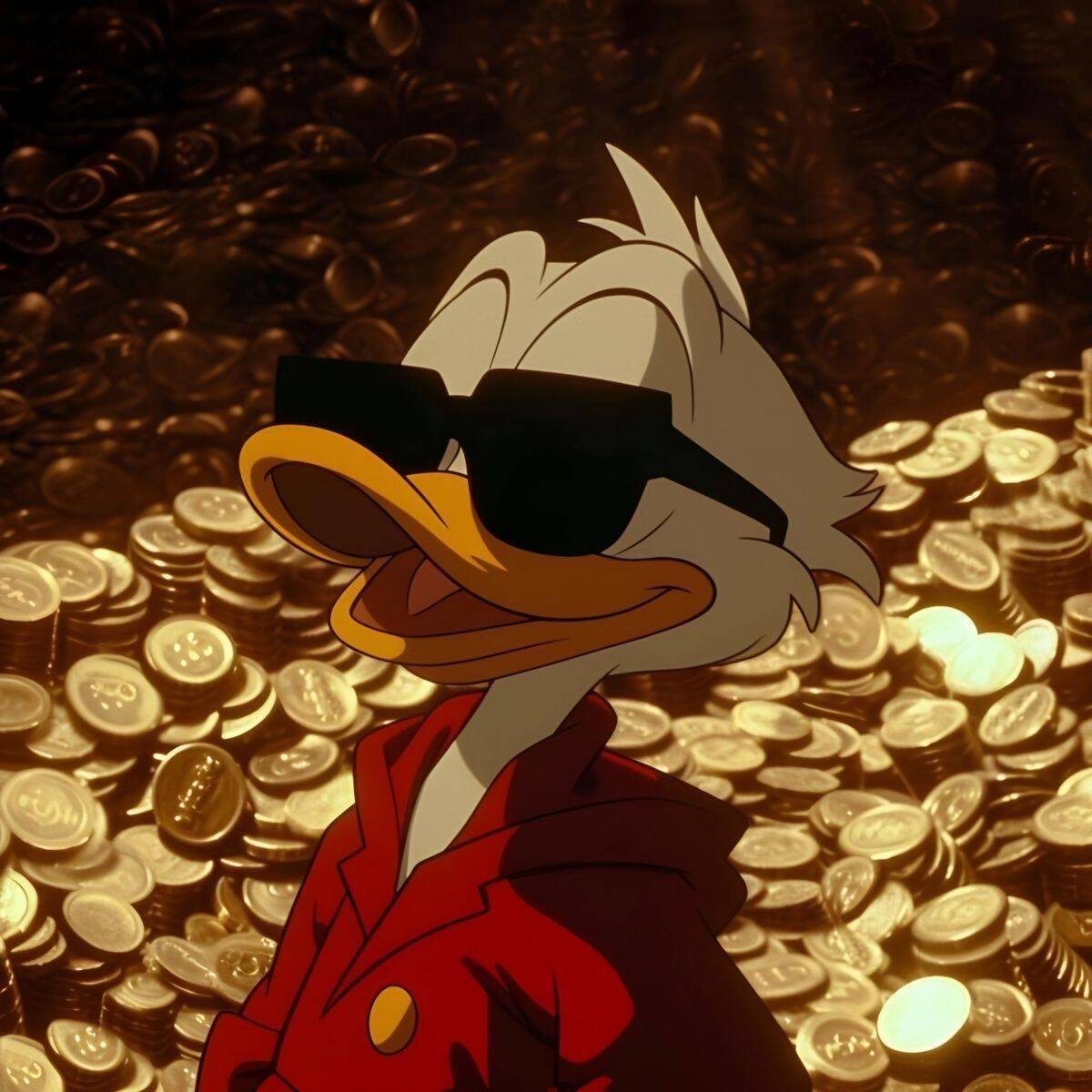 Cool Duck pfp Profile Picture with Sunglasses and Gold Coins