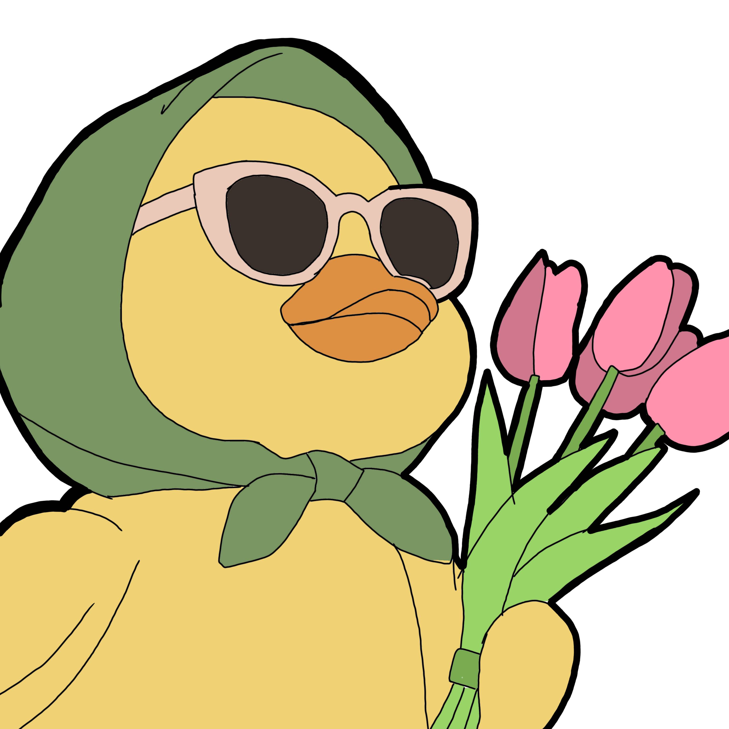 Cute Duck pfp Profile Picture with Sunglasses and Flowers