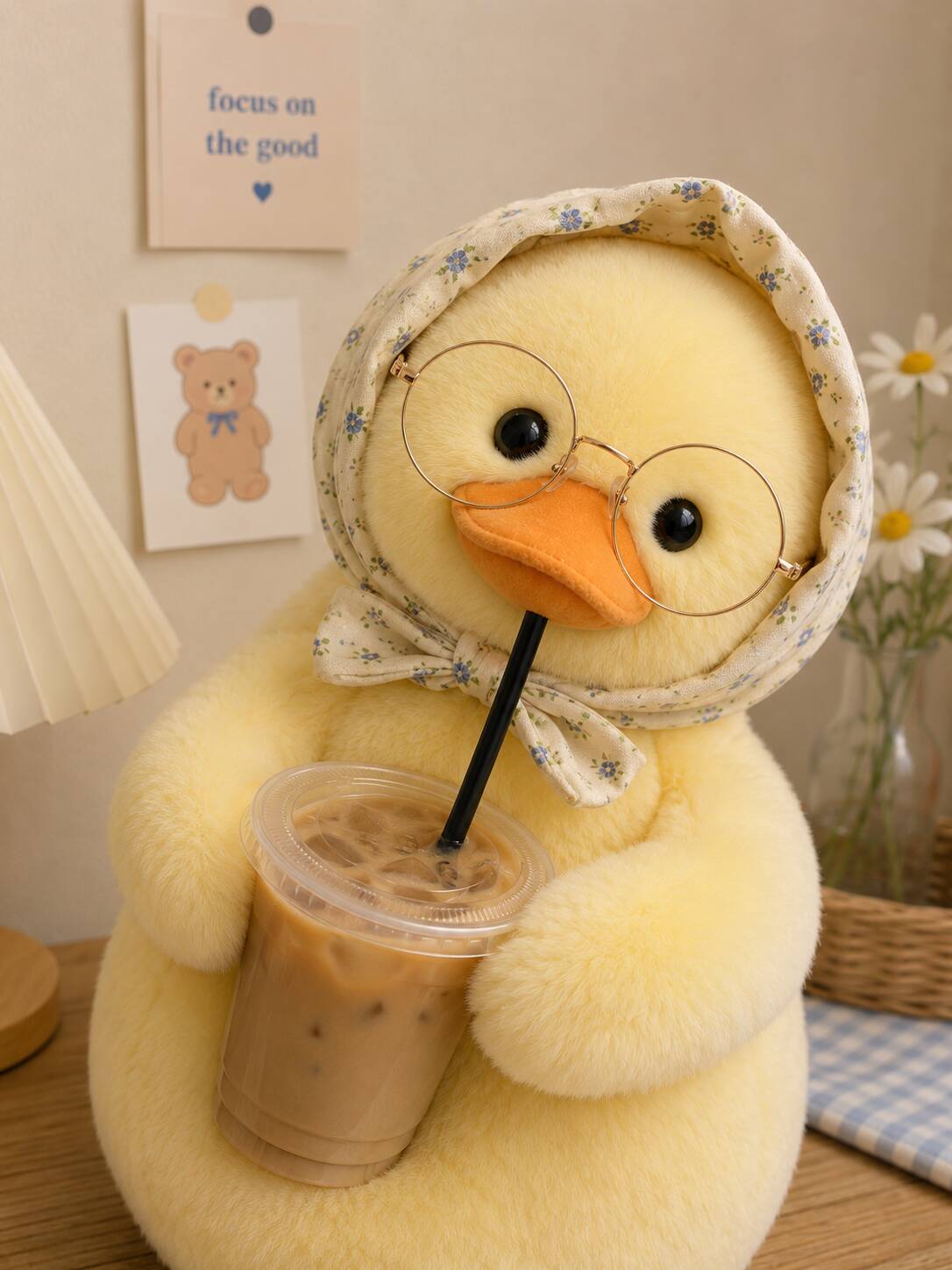 Cute Yellow Duck pfp Profile Picture with Glasses and Coffee