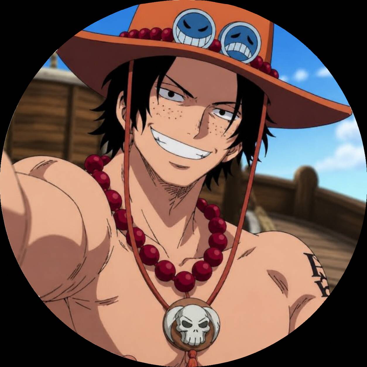 One Piece pfp Profile Picture Ace with Straw Hat and Smiling Expression
