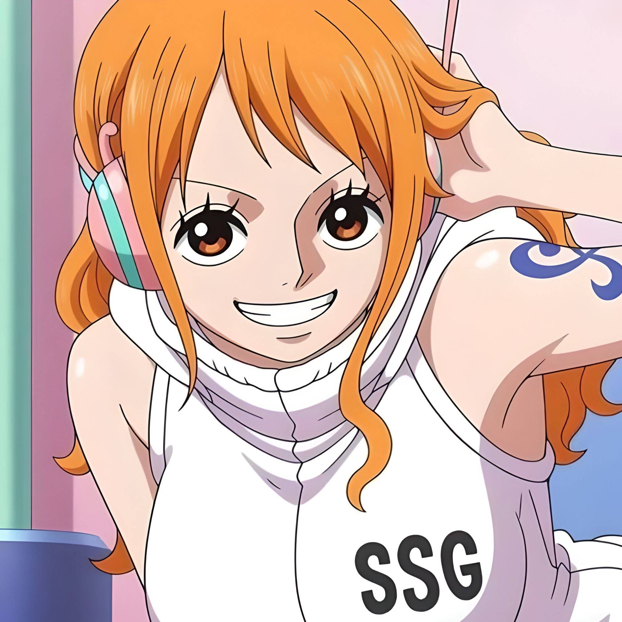 One Piece pfp Profile Picture Nami with Headphones and Smile