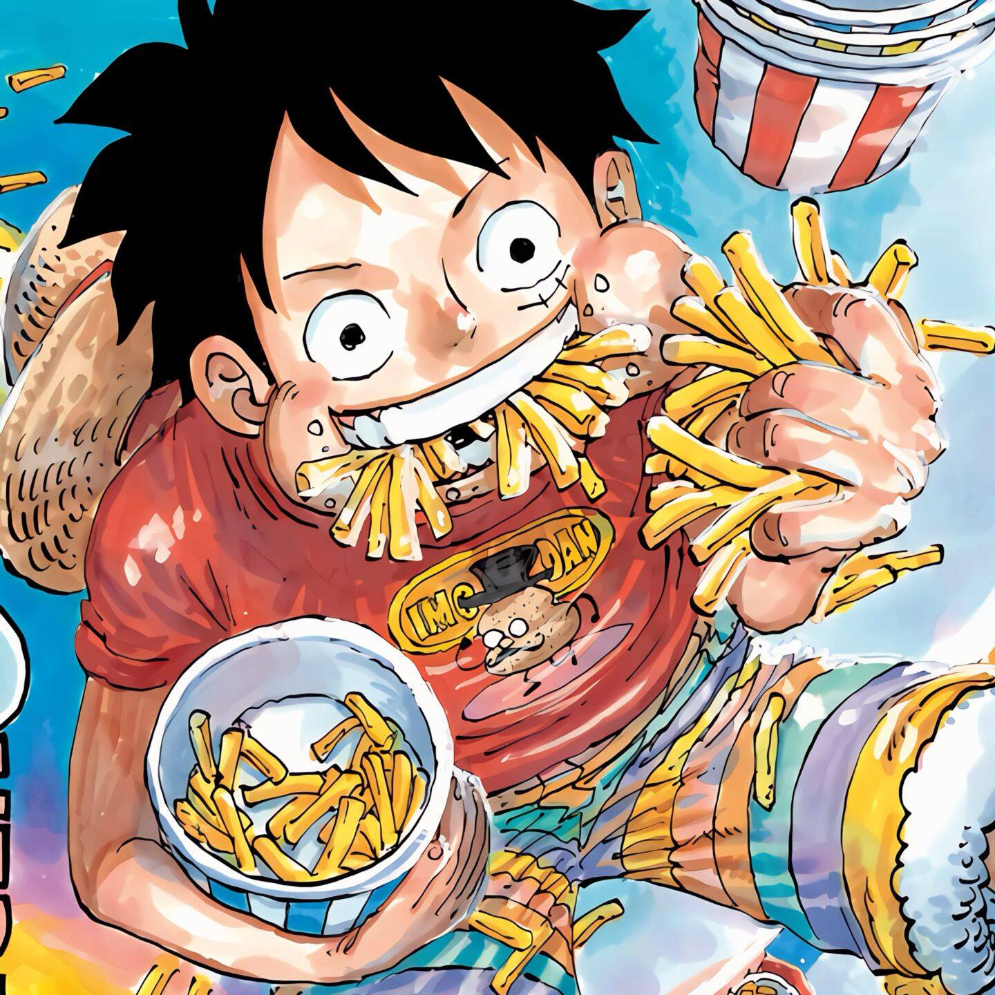 Luffy pfp Profile Picture Eating Fries Joyfully