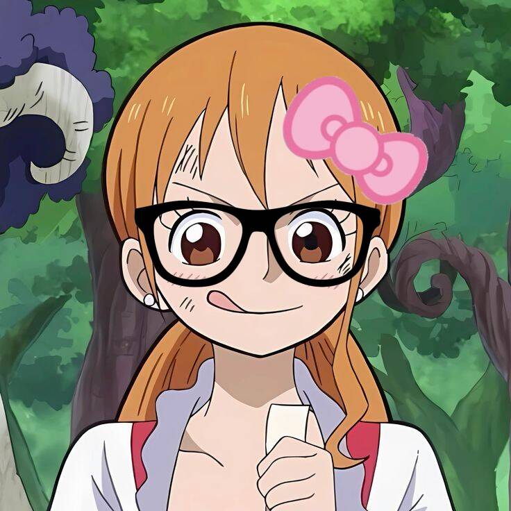 One Piece pfp Profile Picture Nami with Glasses and Pink Bow