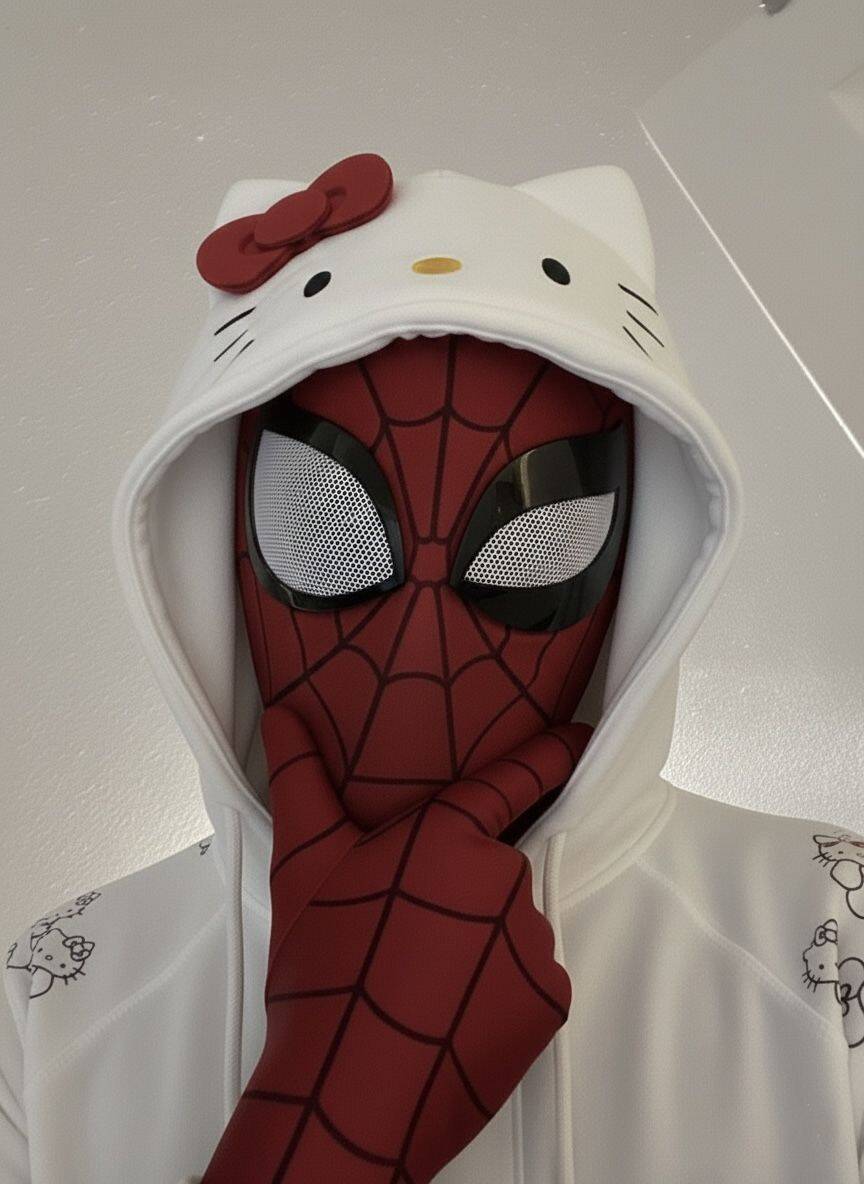 Spider Man pfp Profile Picture in Cute Hello Kitty Hoodie