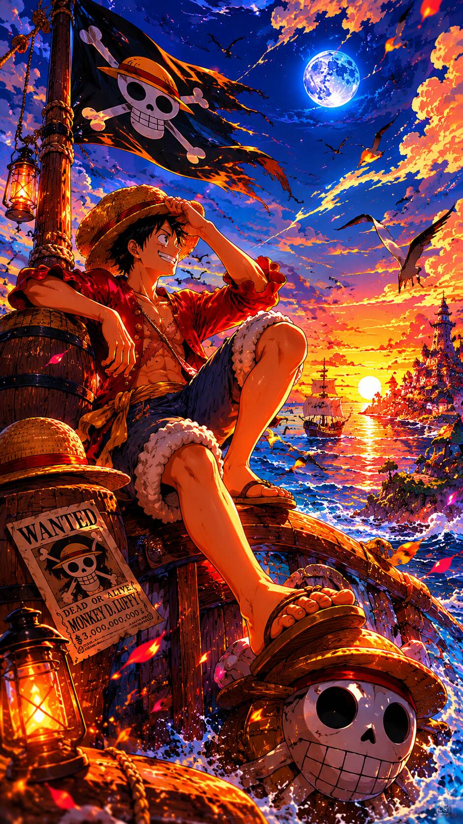One Piece pfp Profile Picture Luffy at Sunset with Straw Hat