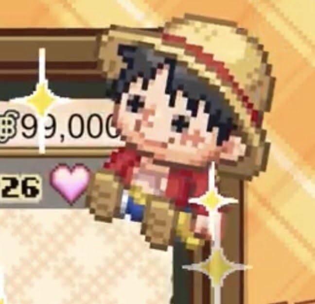 Cute Pixel Art Luffy pfp Profile Picture Sitting with Straw Hat