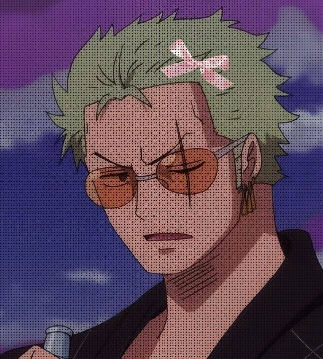 One Piece pfp Profile Picture Zoro with Pink Bow and Sunglasses