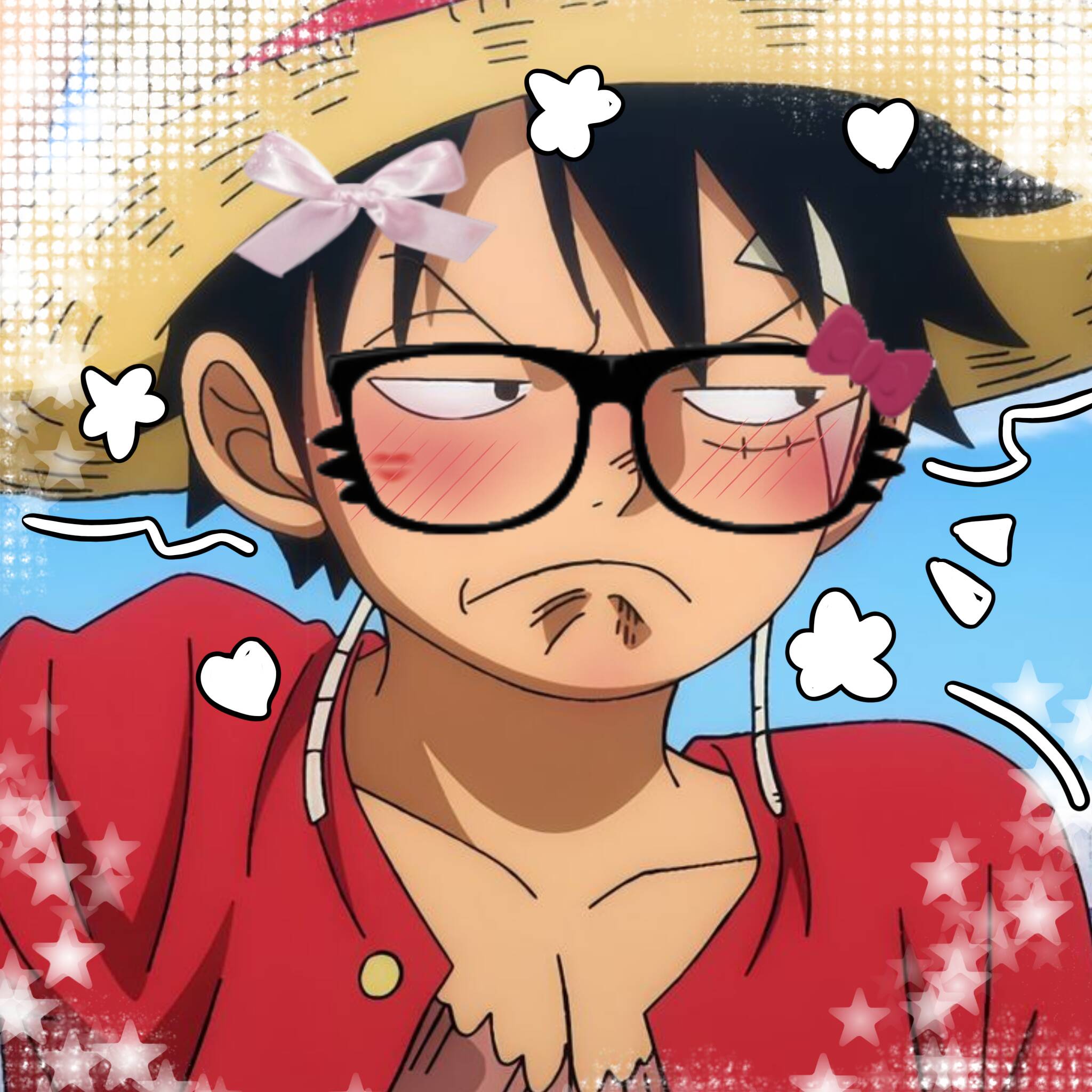 Cute Luffy pfp Profile Picture with Glasses and Hair Bows