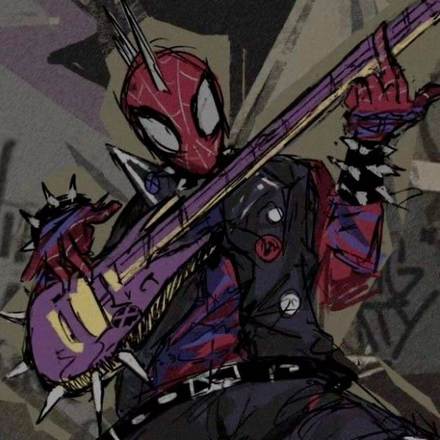Spider Man pfp Profile Picture Punk Rock Style with Guitar