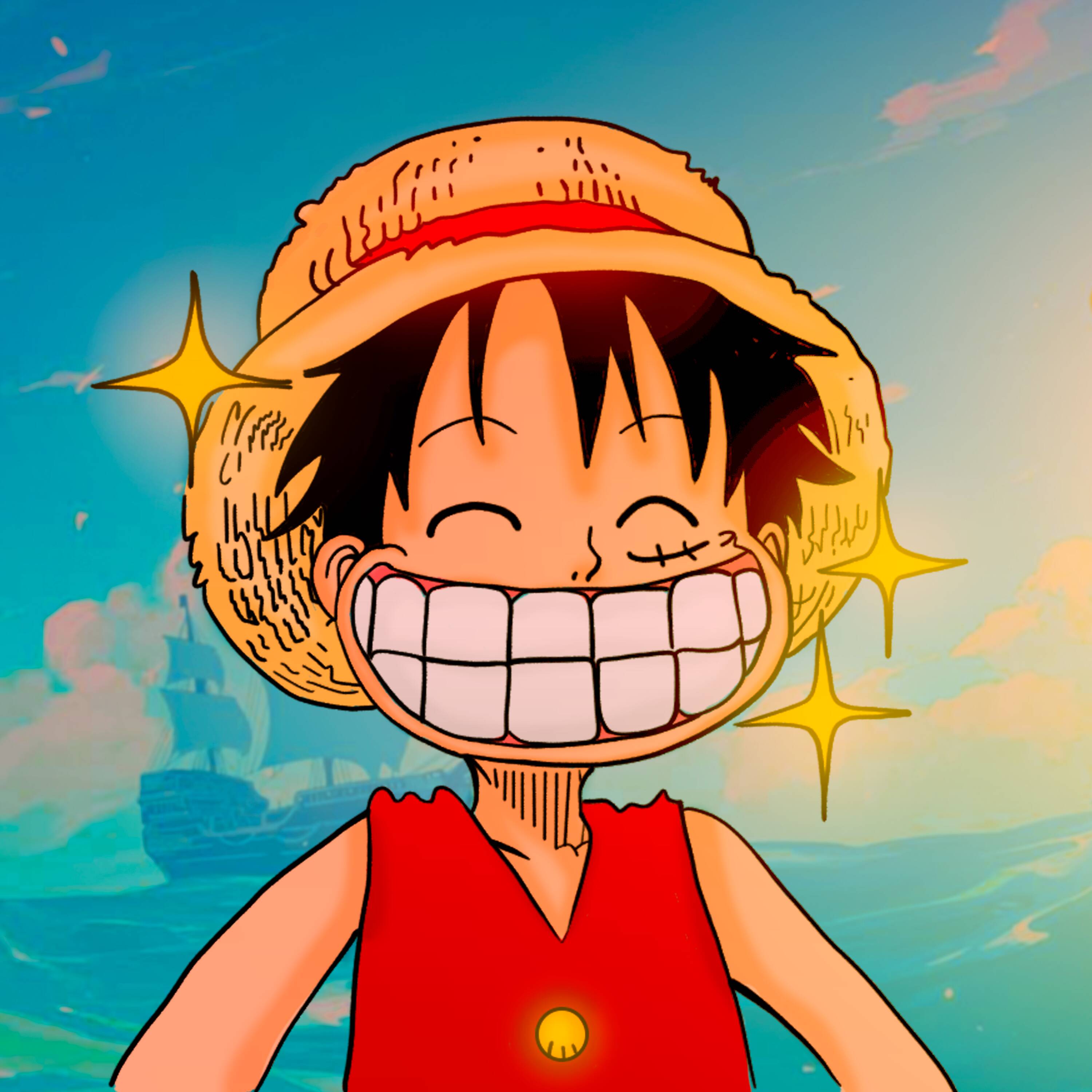 One Piece pfp Profile Picture Luffy with Straw Hat and Sparkles