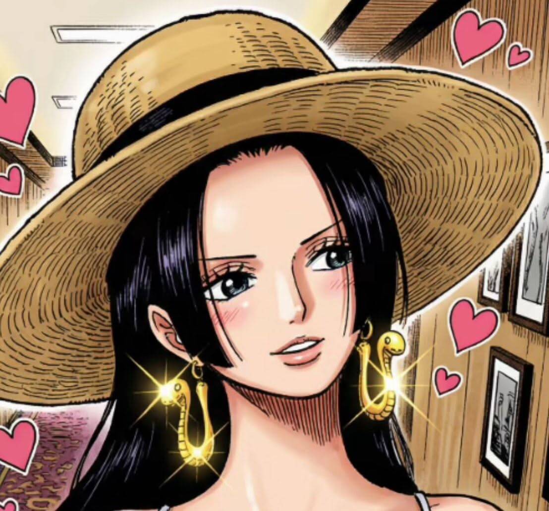 One Piece pfp Profile Picture Robin with Straw Hat and Heart Background