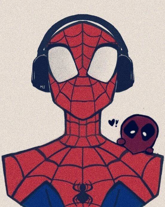 Spiderman pfp Profile Picture with Headphones and Cute Deadpool