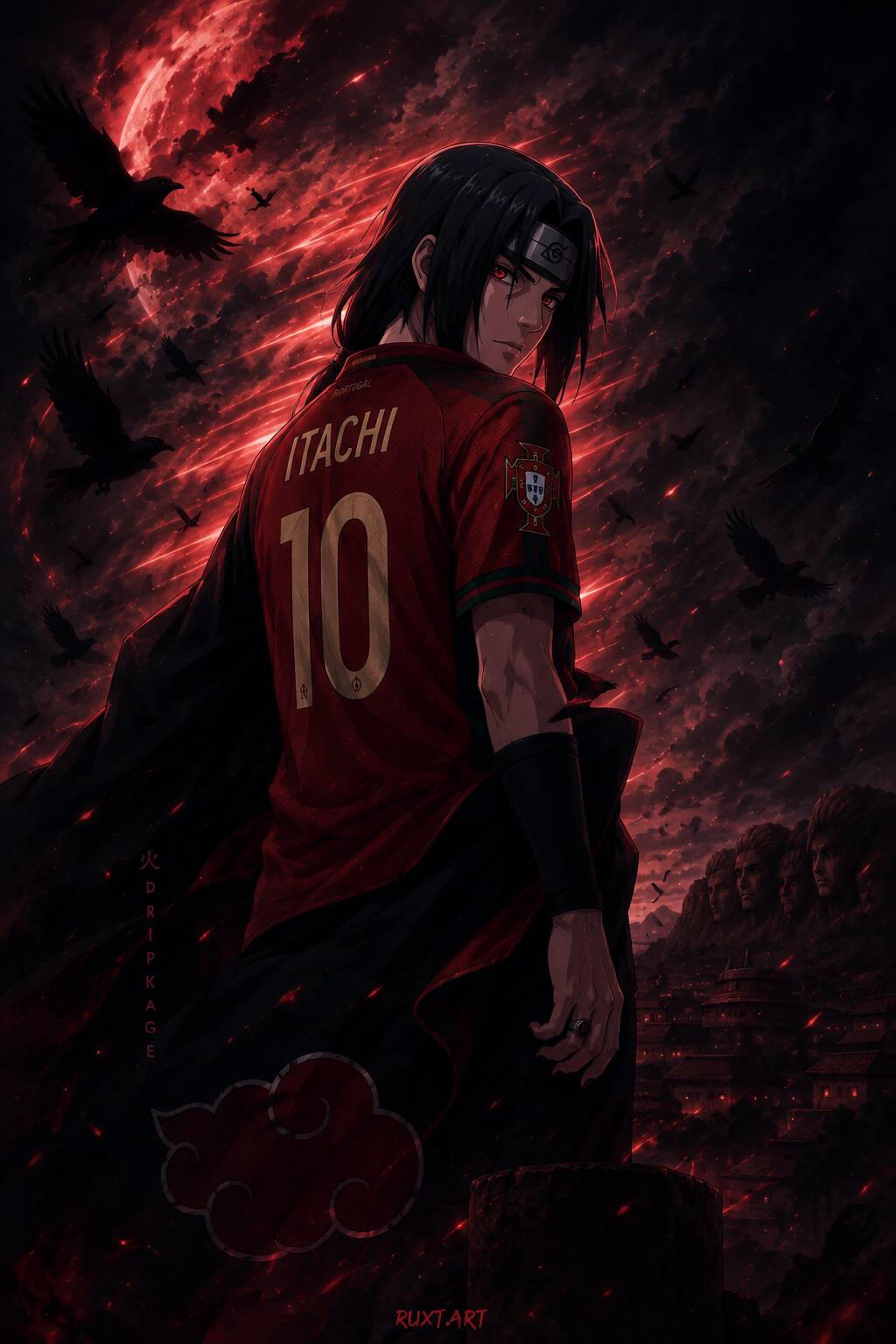 Itachi Uchiha pfp Profile Picture in Red Jersey with Crows