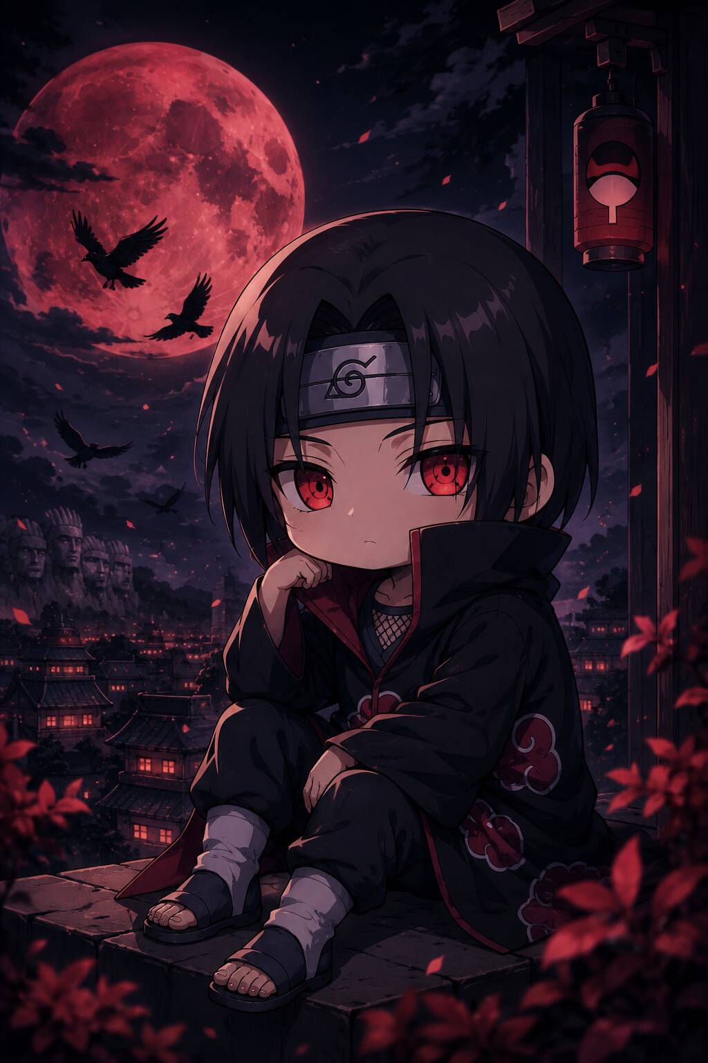 Itachi Uchiha pfp Profile Picture Chibi Style with Red Moon