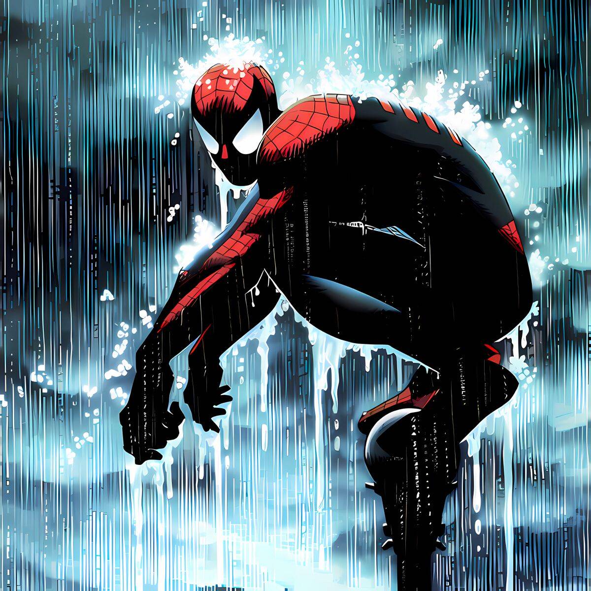 Spiderman pfp Profile Picture in Action Pose with Water Splash