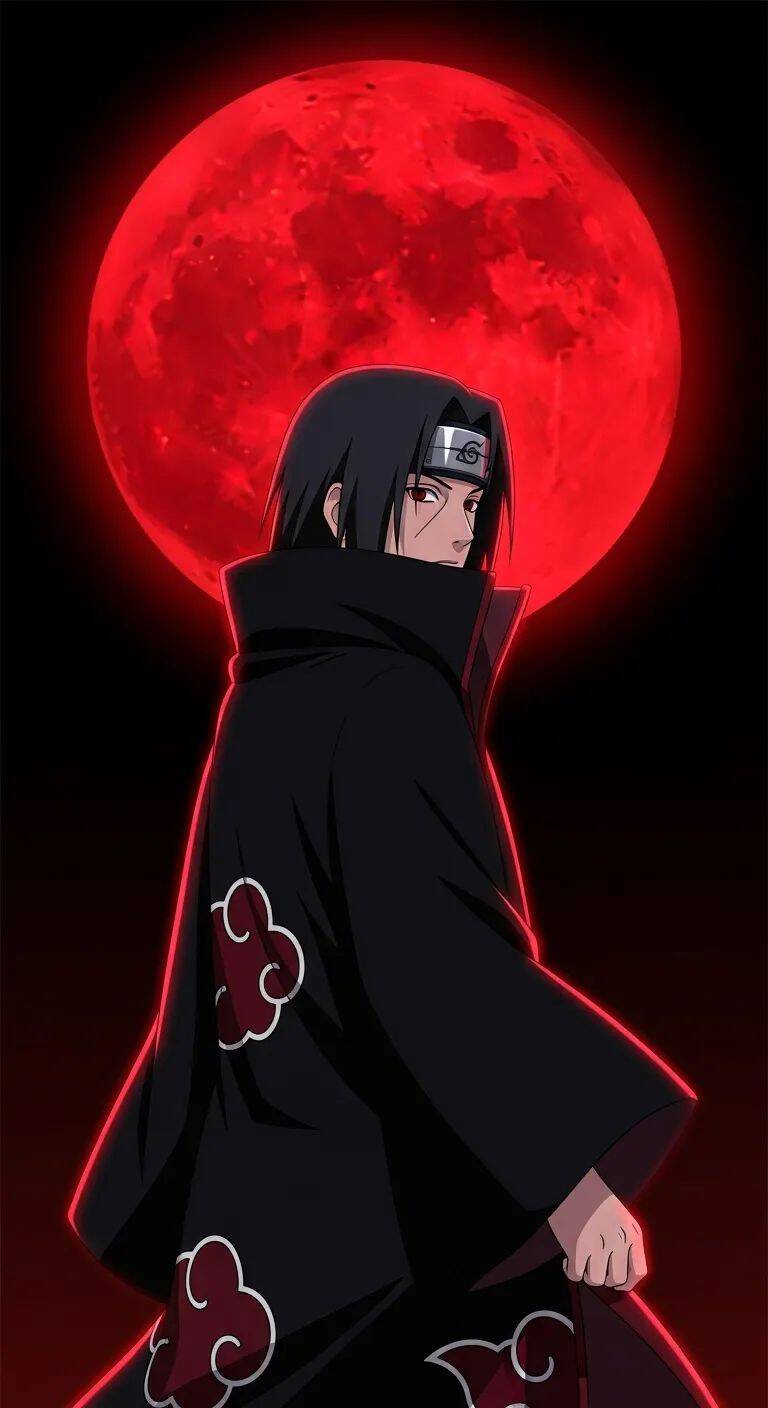 Itachi Uchiha pfp Profile Picture Red Moon Background