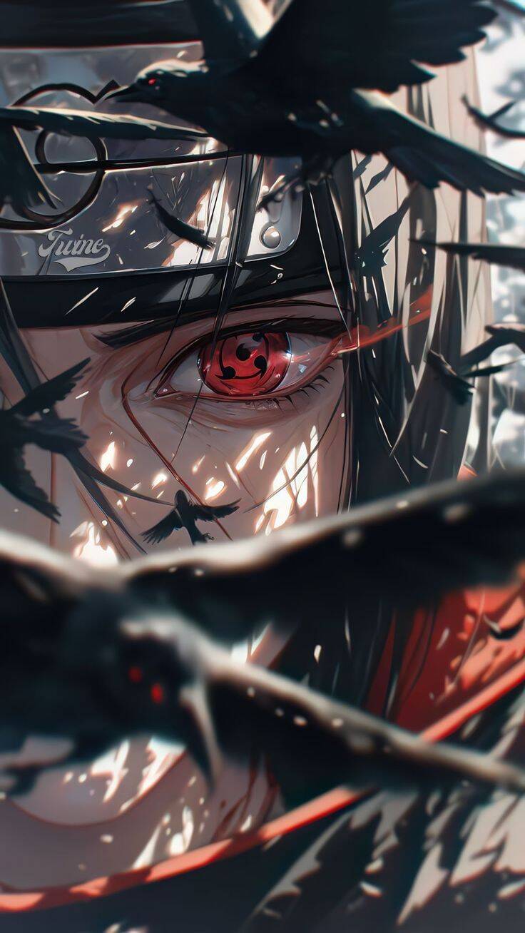 Itachi Uchiha pfp Profile Picture with Red Sharingan and Crows